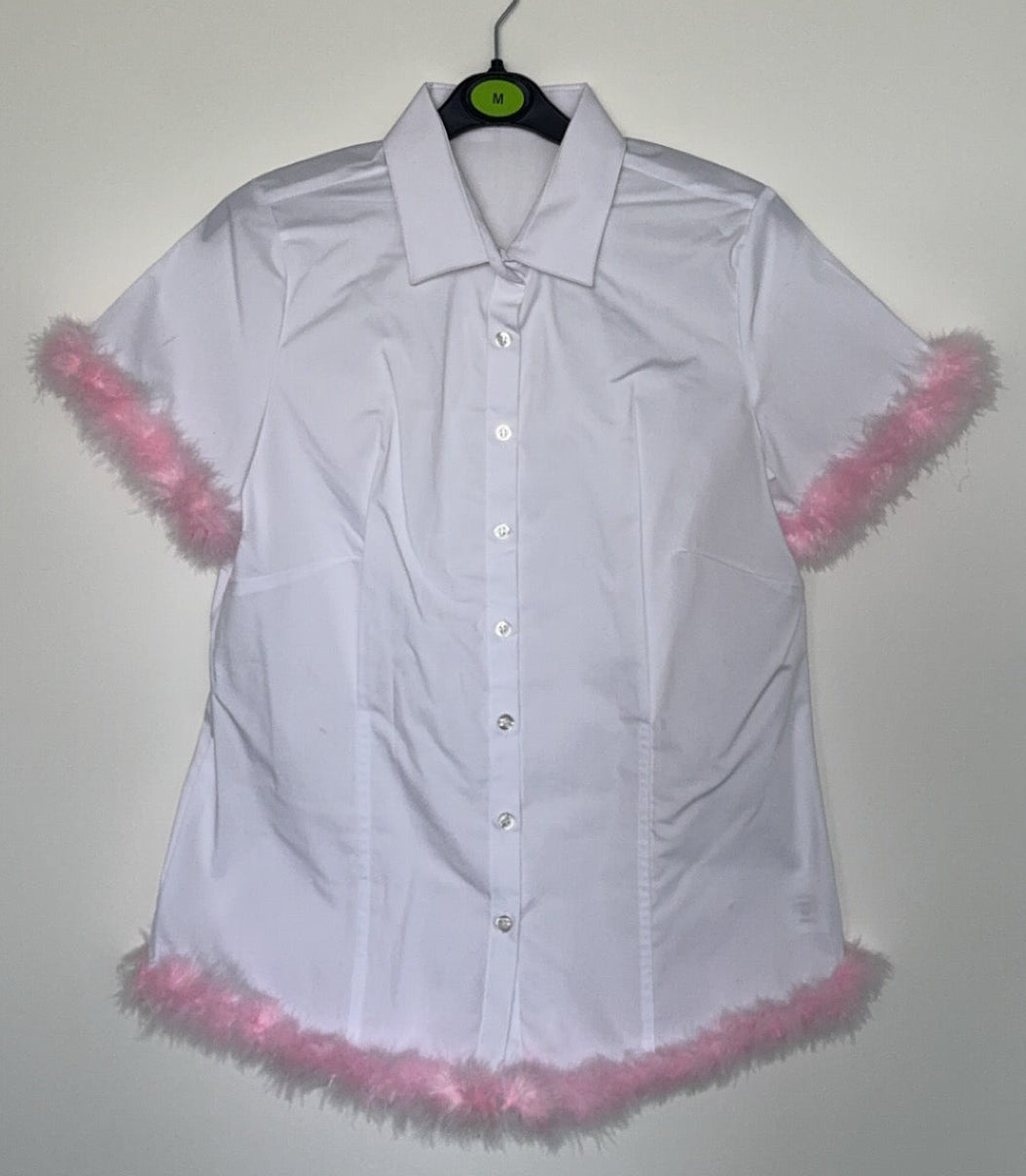 School Shirt Pink Feathered Trim