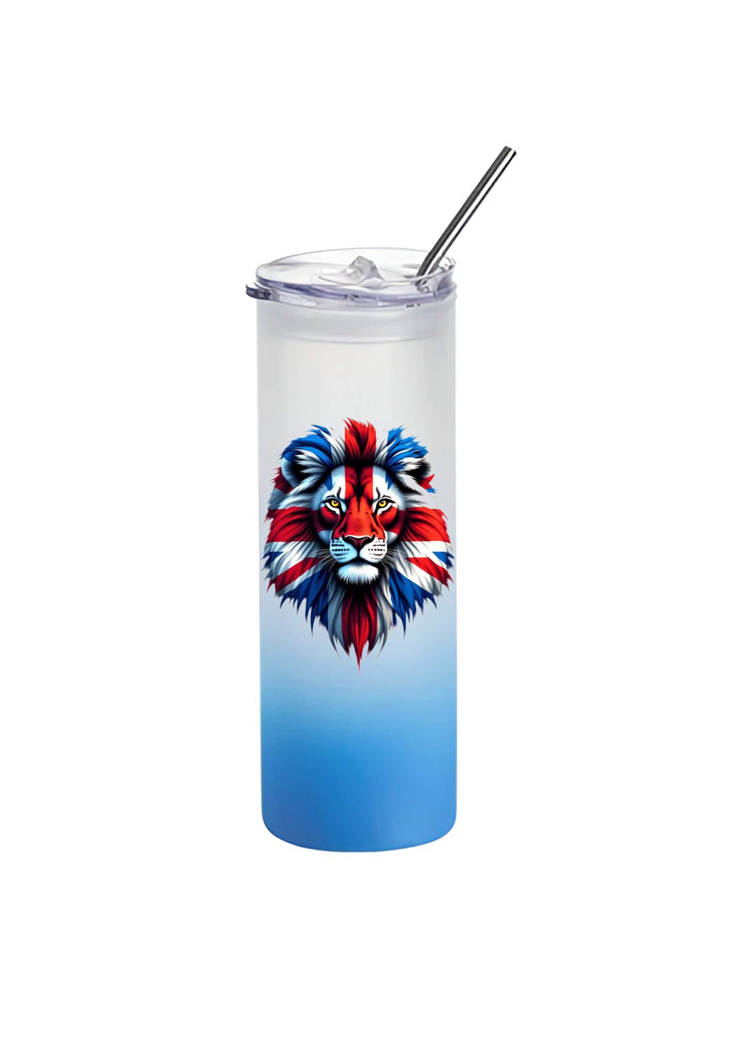 Lion Design Blue Ombre Glass Tumbler