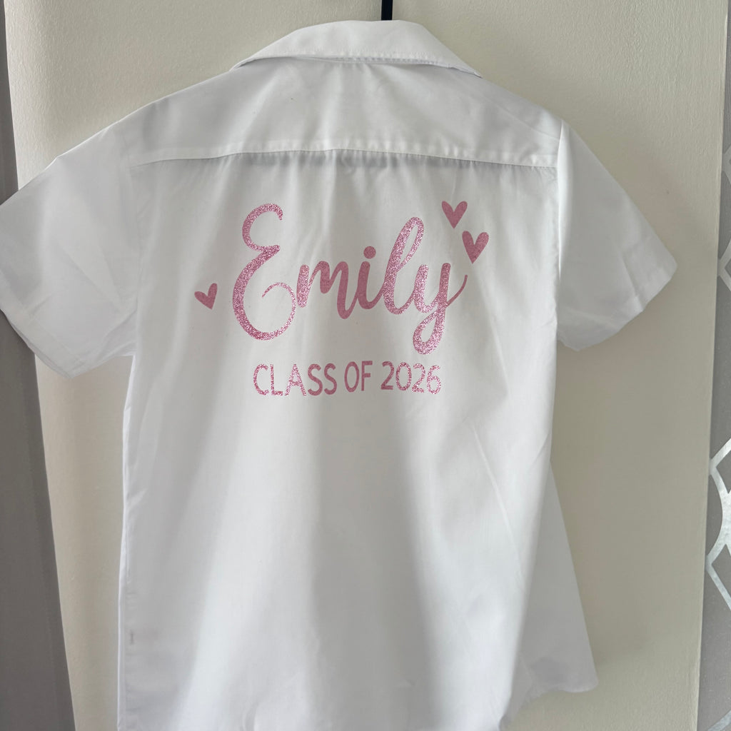 School Leavers Shirt - Pink Glitter Design
