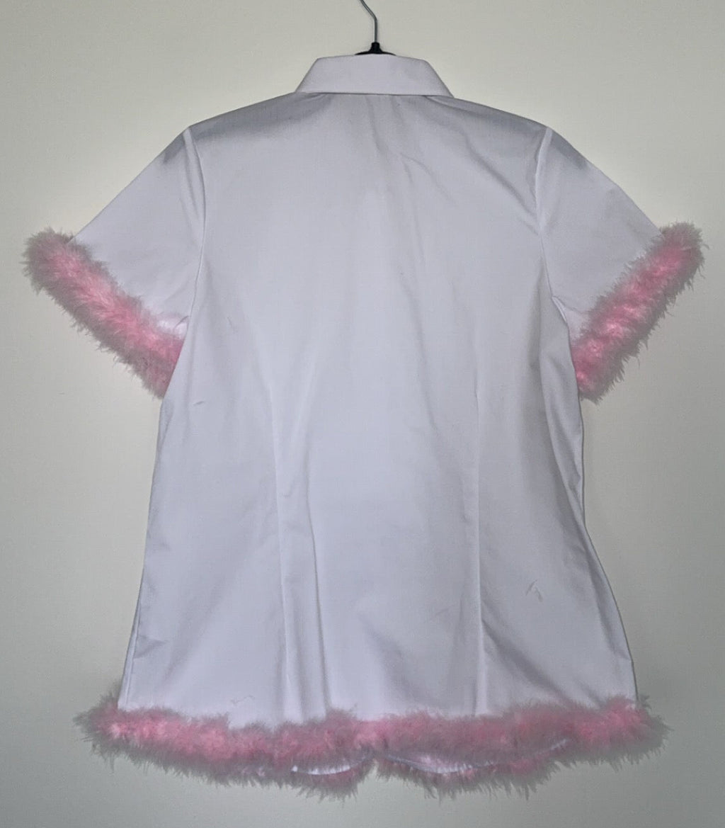 School Shirt Pink Feathered Trim