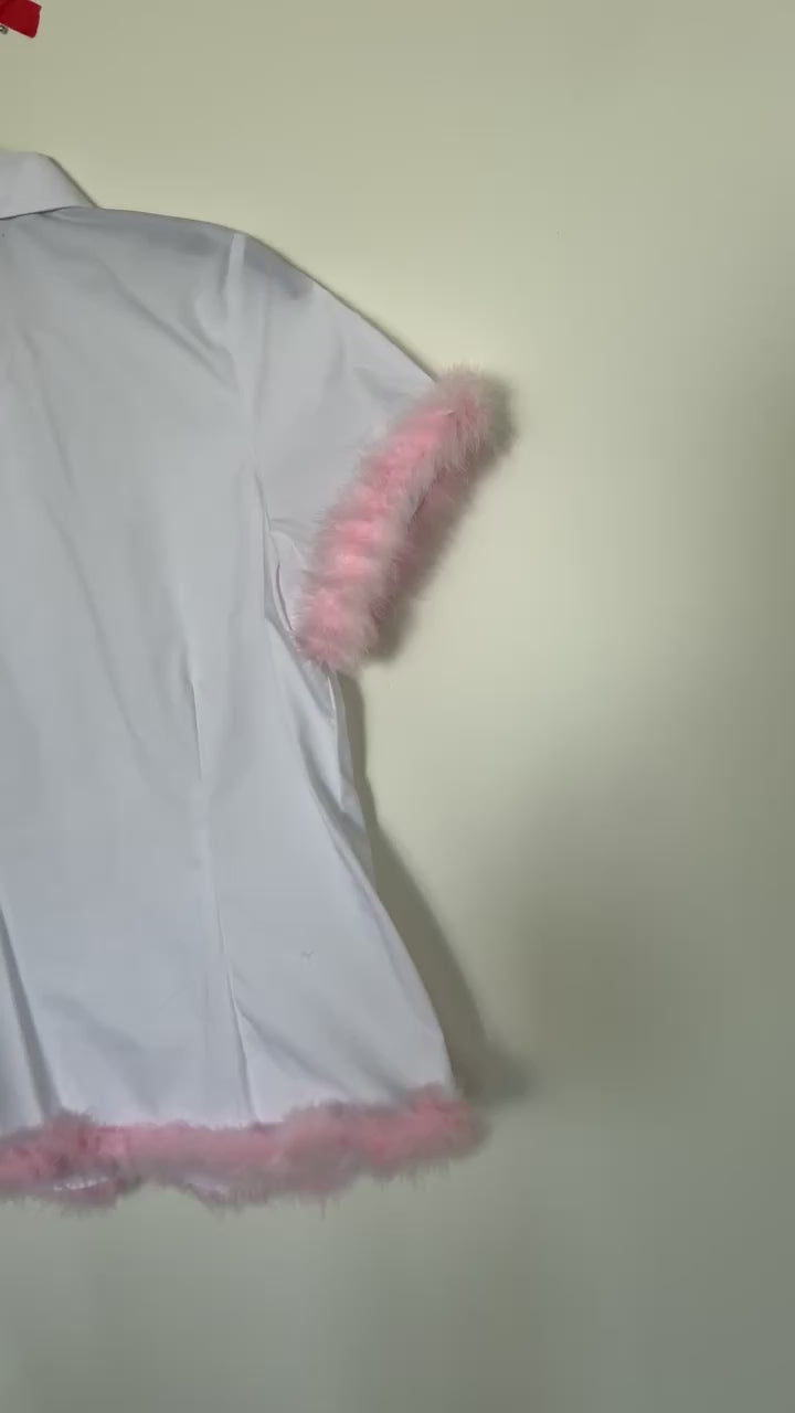 School Shirt Pink Feathered Trim