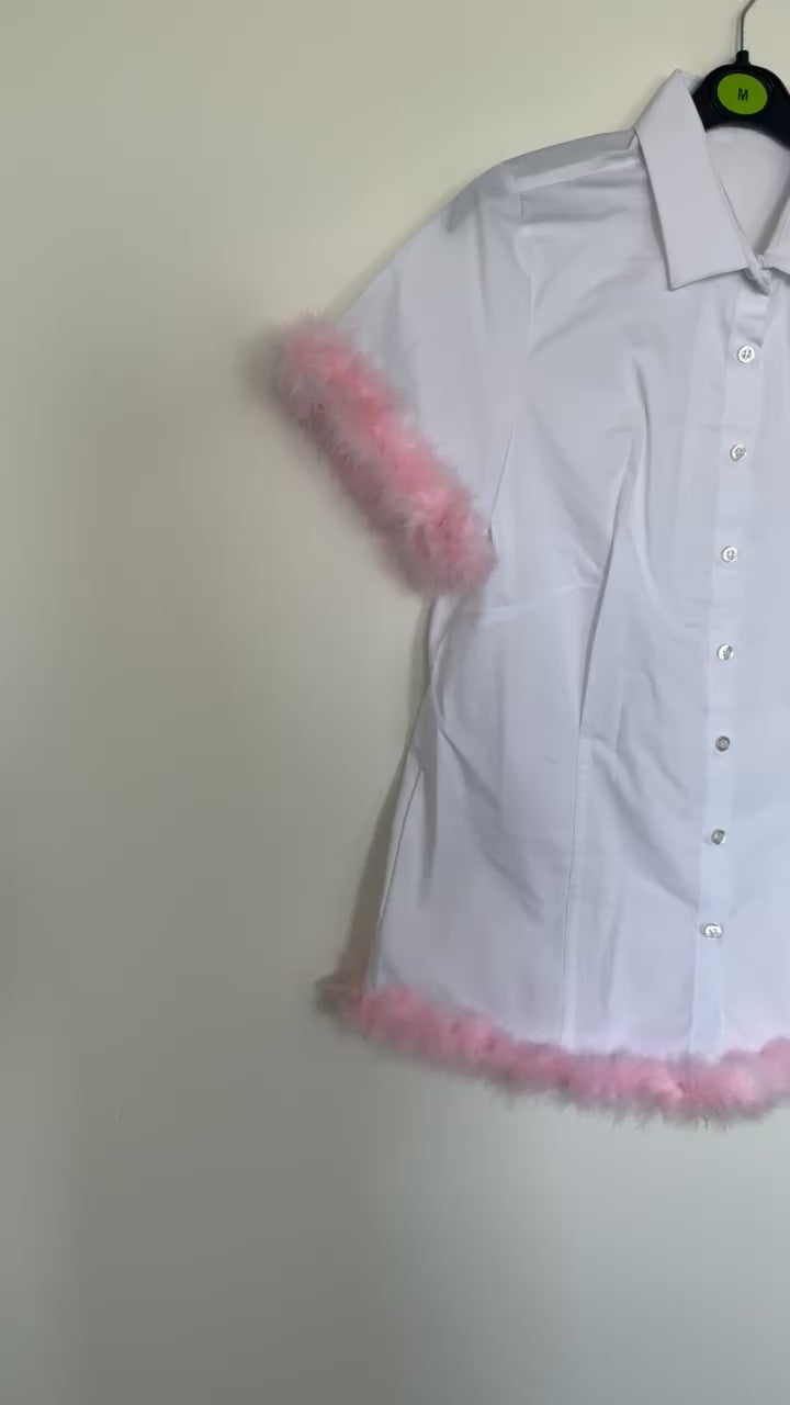 School Shirt Pink Feathered Trim