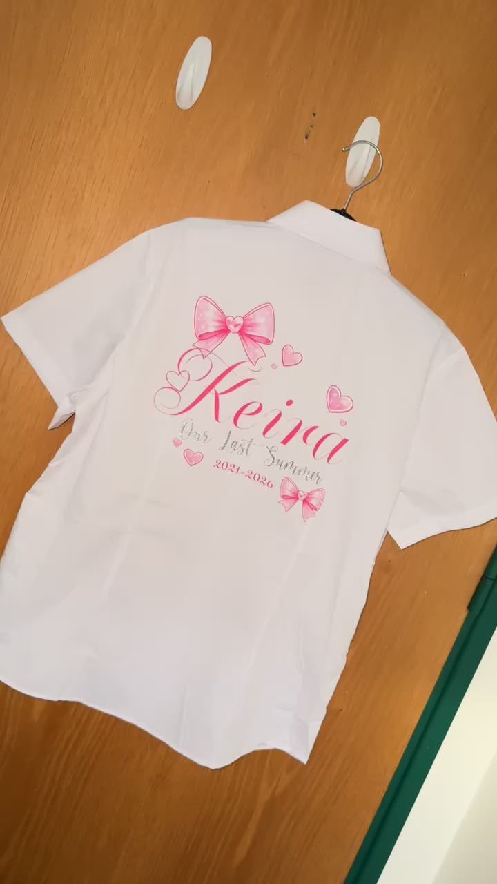 School Leavers Shirt - Pink Bow Glitter Design